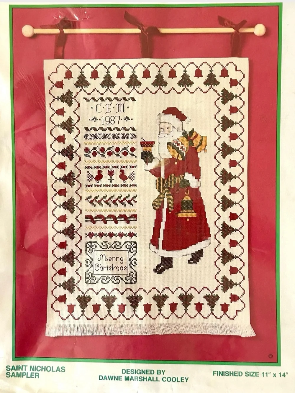 Vintage 1986 Sunset Counted Cross Stitch Kit Saint Nicholas Christmas Sampler